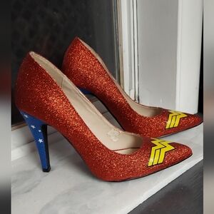 Vintage MARVEL Wonder Women  Glitter Sparkle High Heel Sexy Stiletto Shoes Sz 6